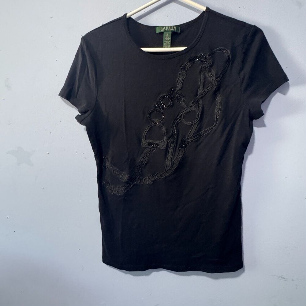 Lauren Ralph Lauren size large black tee‎ with beading.